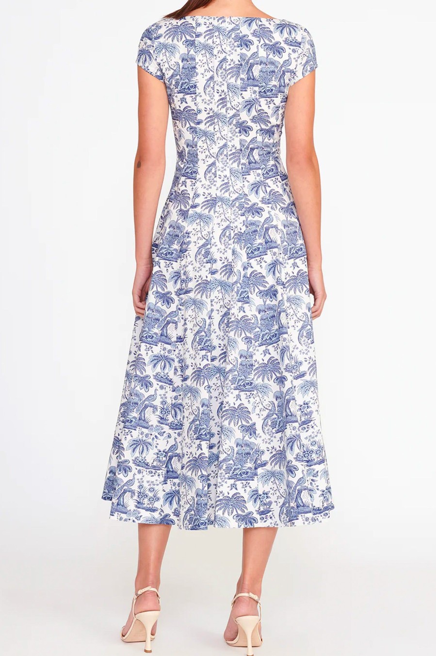 Dresses STAUD | Short Sleeve Wells Dress In Toile Blue