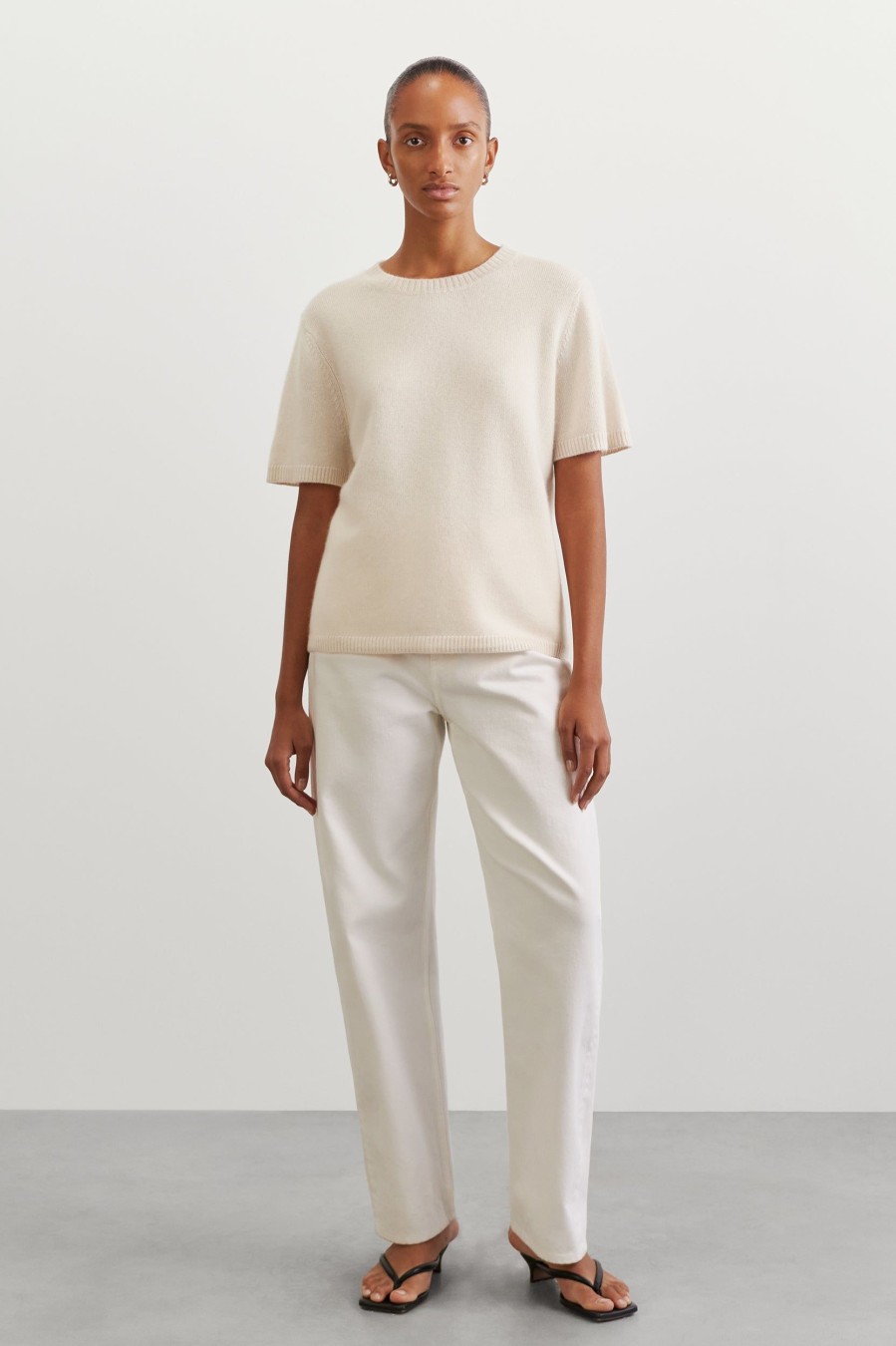 Tops And Shirts Soft Goat | Chunky Cashmere T-Shirt In Feather White