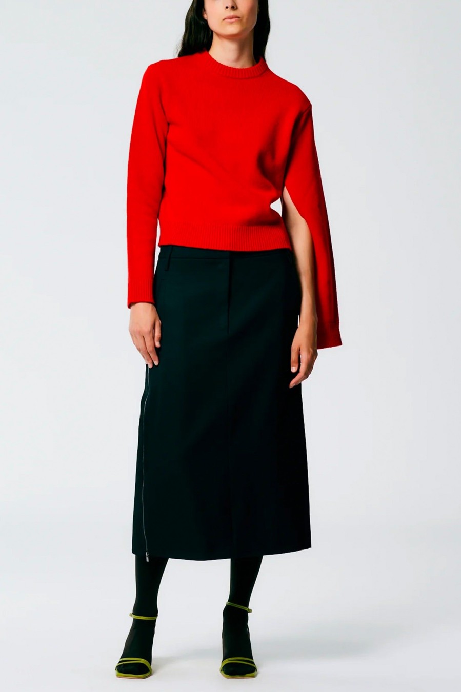 Knitwear And Sweaters Tibi | Soft Lambswool Shrunken Crewneck In Red