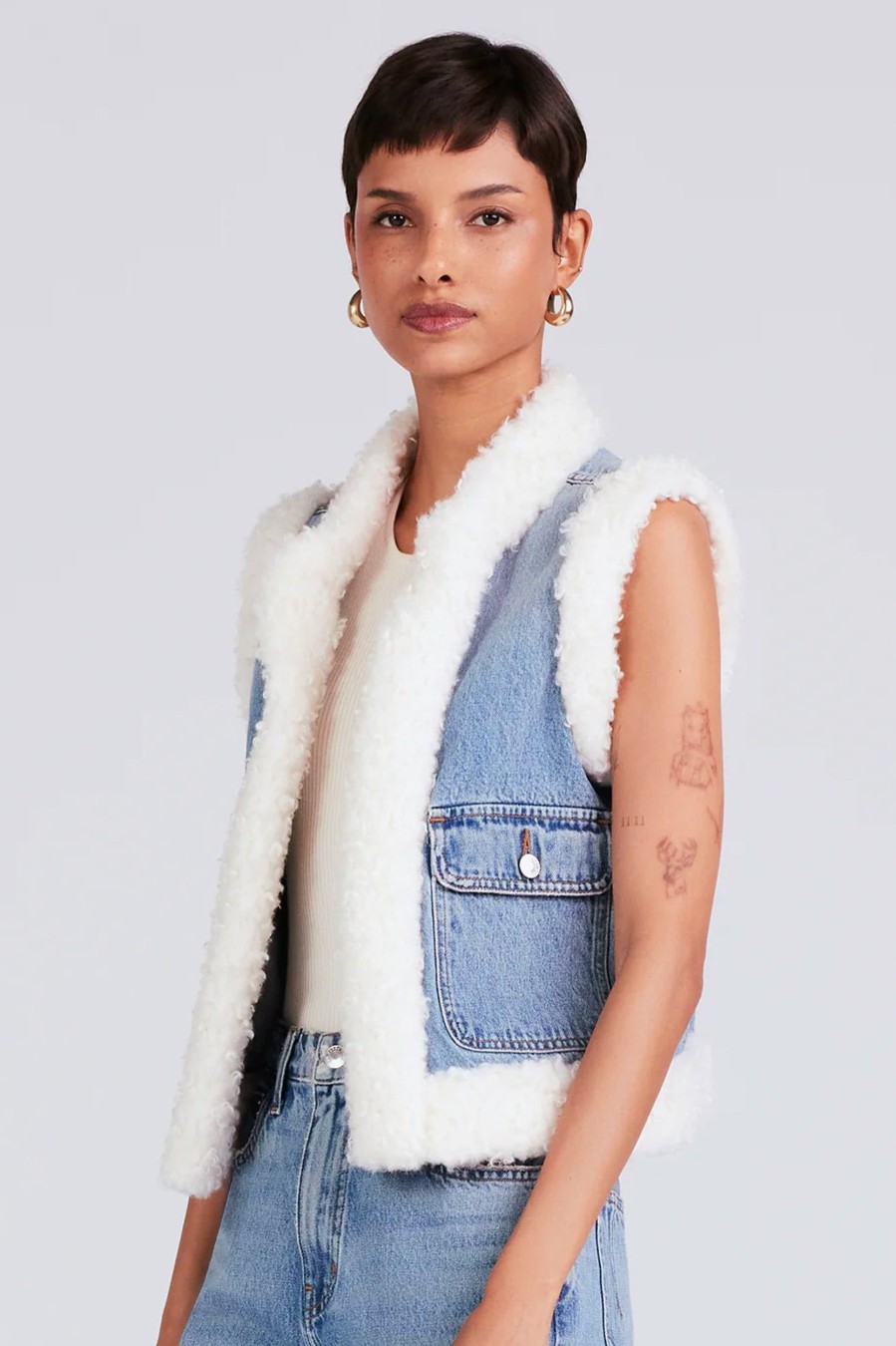 Denim Derek Lam 10 Crosby | Jaime Shearling Lined Vest Denim