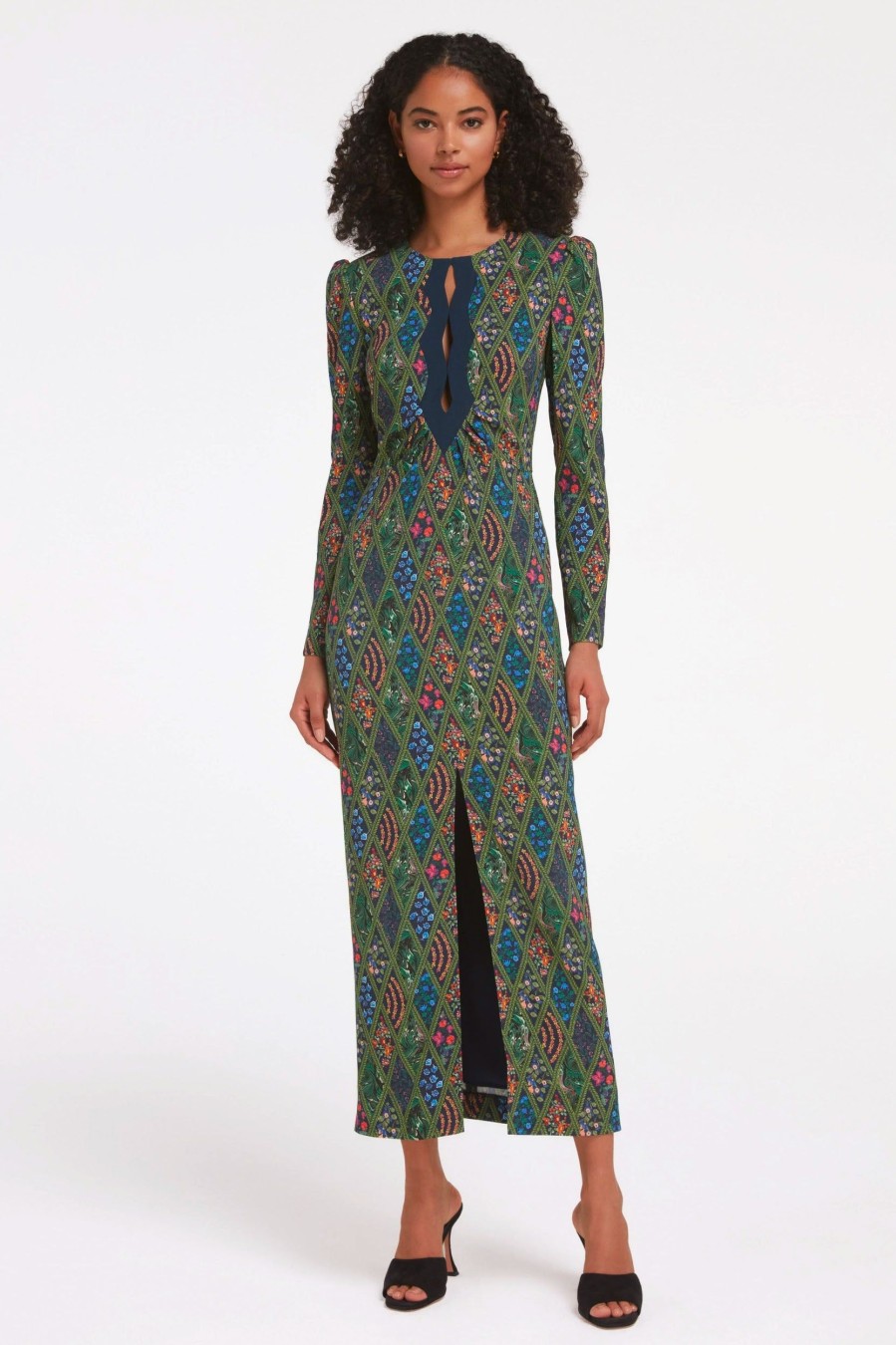 Dresses Saloni London | Jinx-C Dress In Labyrinth Navy Multi