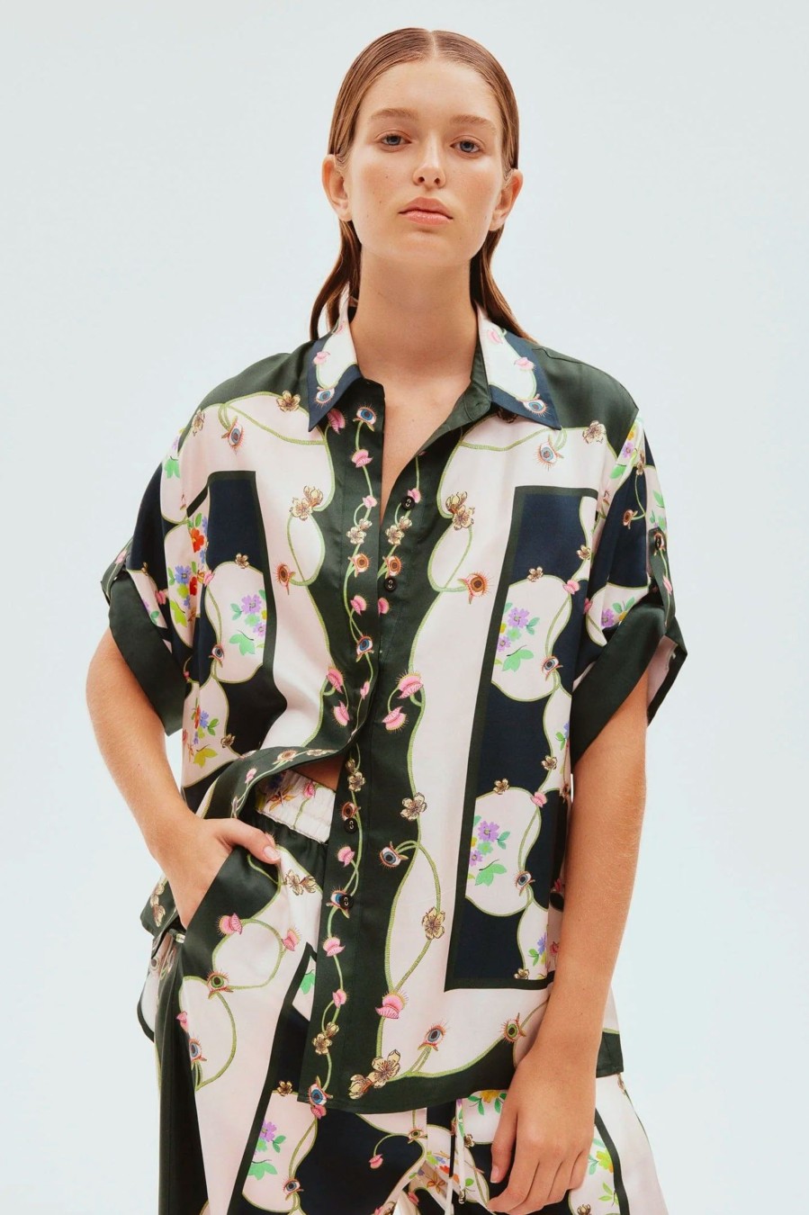 Tops And Shirts ALEMAIS | Venus Silk Oversized Shirt Multi