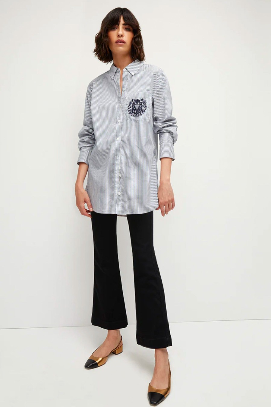 Tops And Shirts Veronica Beard | Lloyd Button Down Shirt In Blue Stripe Multi