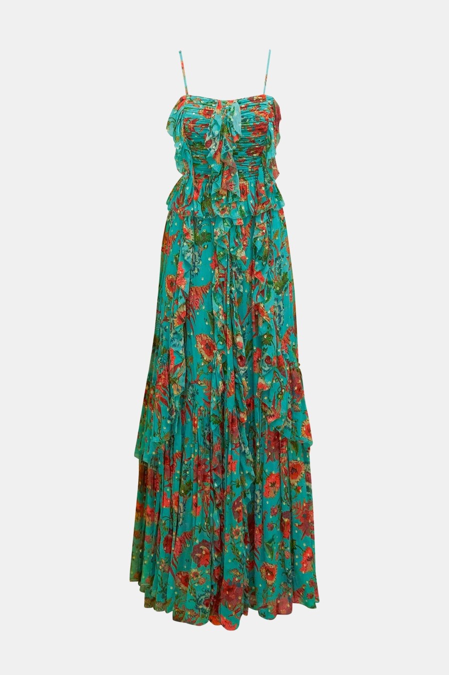 Dresses ULLA JOHNSON | Colette Silk Gown In Garden Bloom Green