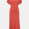 Dresses Victoria Beckham | Gathered Waist Midi Dress In Papaya Orange