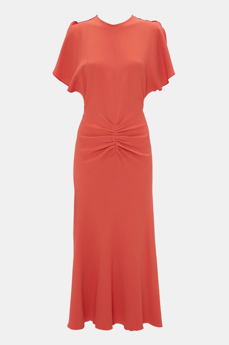 Dresses Victoria Beckham | Gathered Waist Midi Dress In Papaya Orange