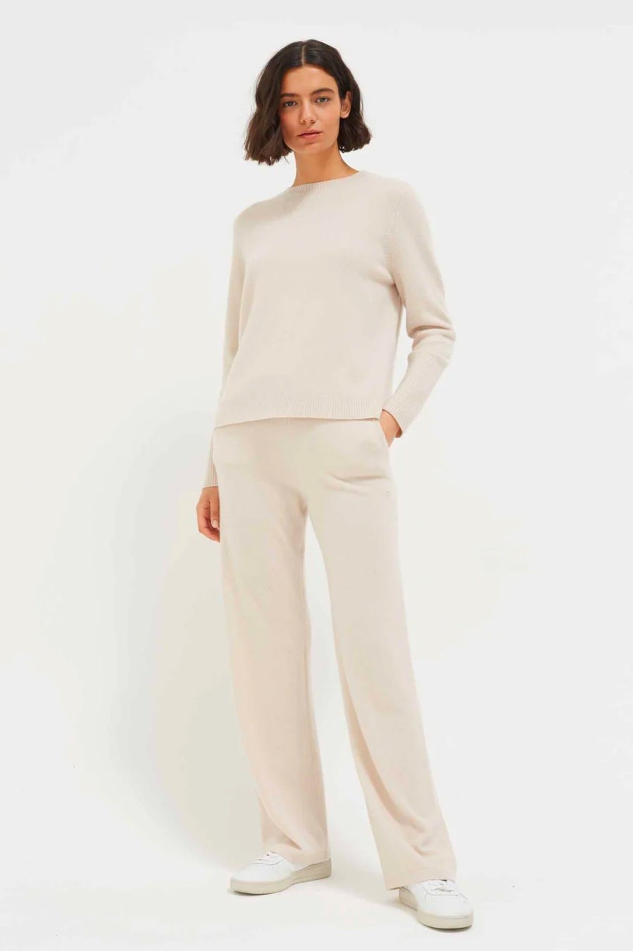 Trousers Chinti & Parker | Wide Leg Cashmere Pants In Bone Neutrals