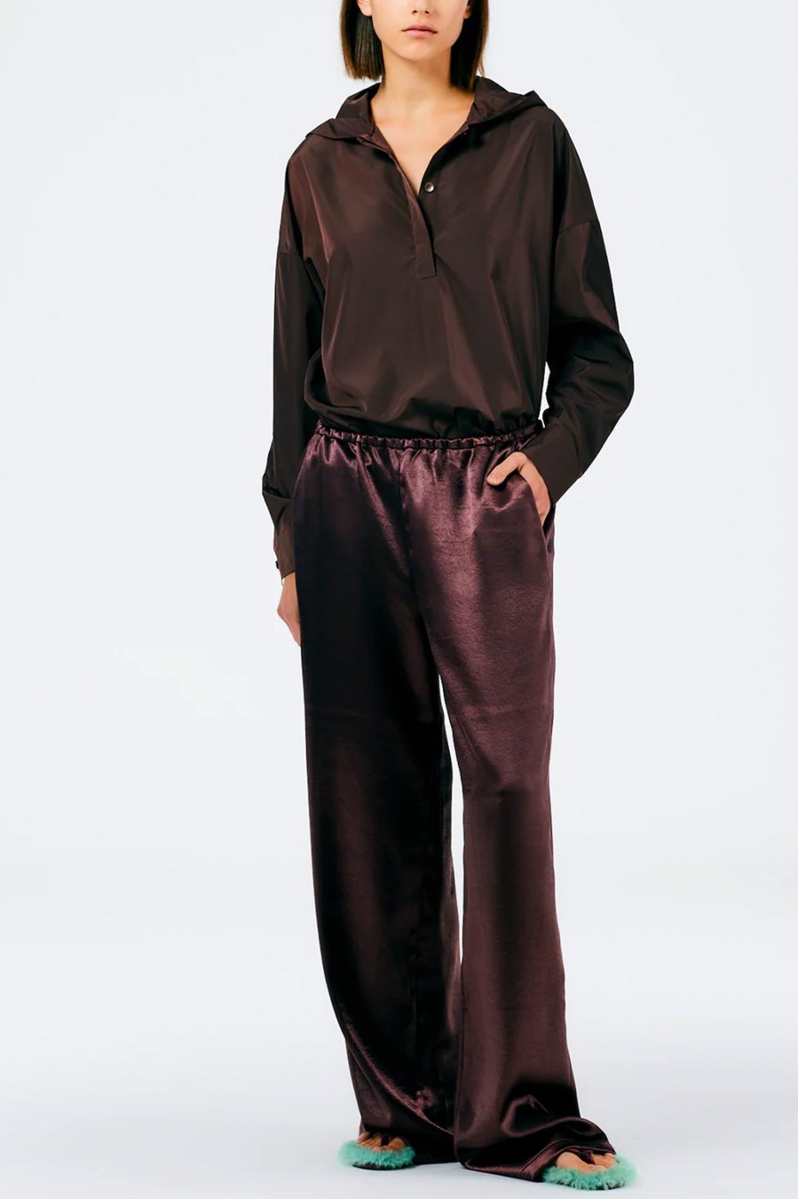 Trousers Tibi | Summer Satin Pant In Dark Brown