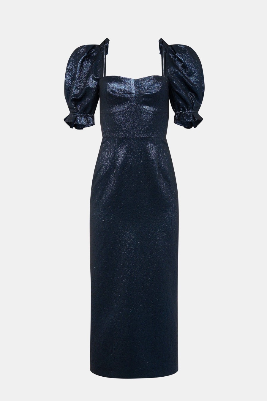 Dresses Saloni London | Rachel D Dress In Metallic Midnight Blue