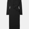 Dresses Roland Mouret | Long Sleeve Wool Silk Midi Dress In Black