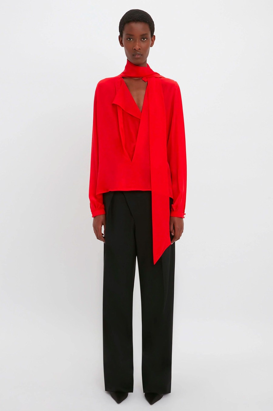 Tops And Shirts Victoria Beckham | Scarf Neck Silk Blouse In Red