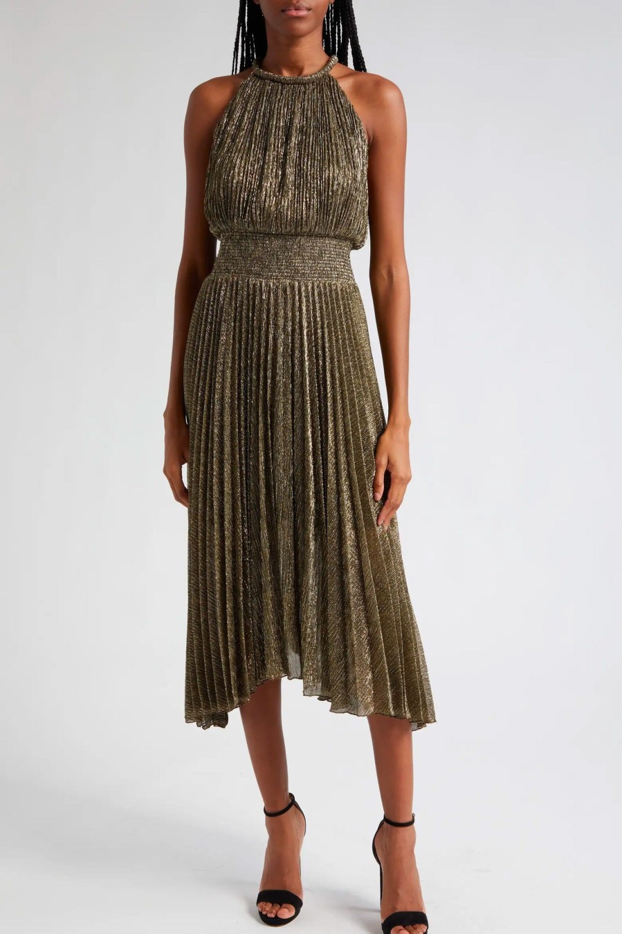 Dresses A.L.C. | Renzo Pleated Dress In Gold Metallic