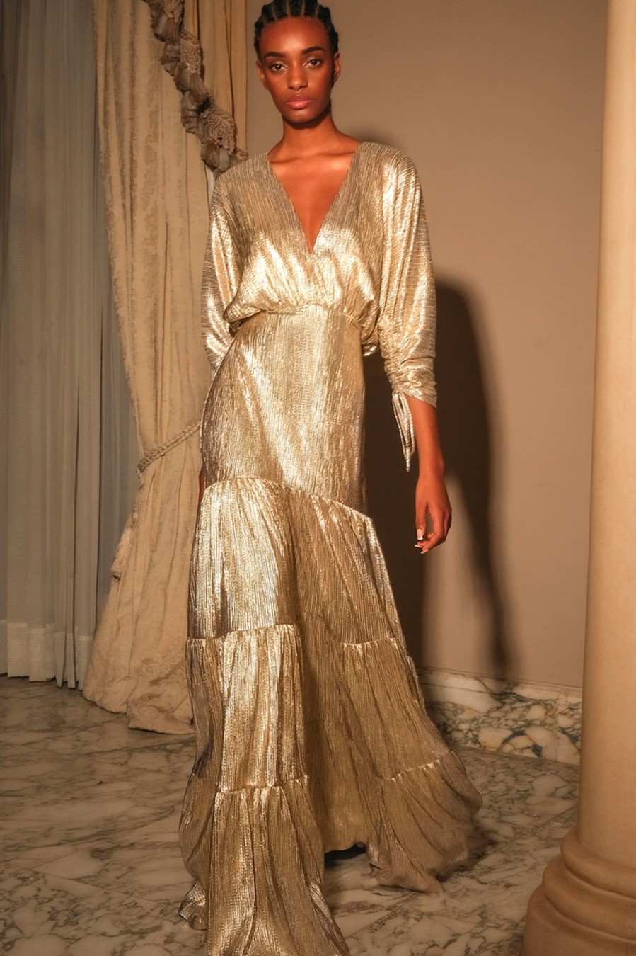 Dresses Andres Otalora | La Dora Maxi Dress In Gold Metallic