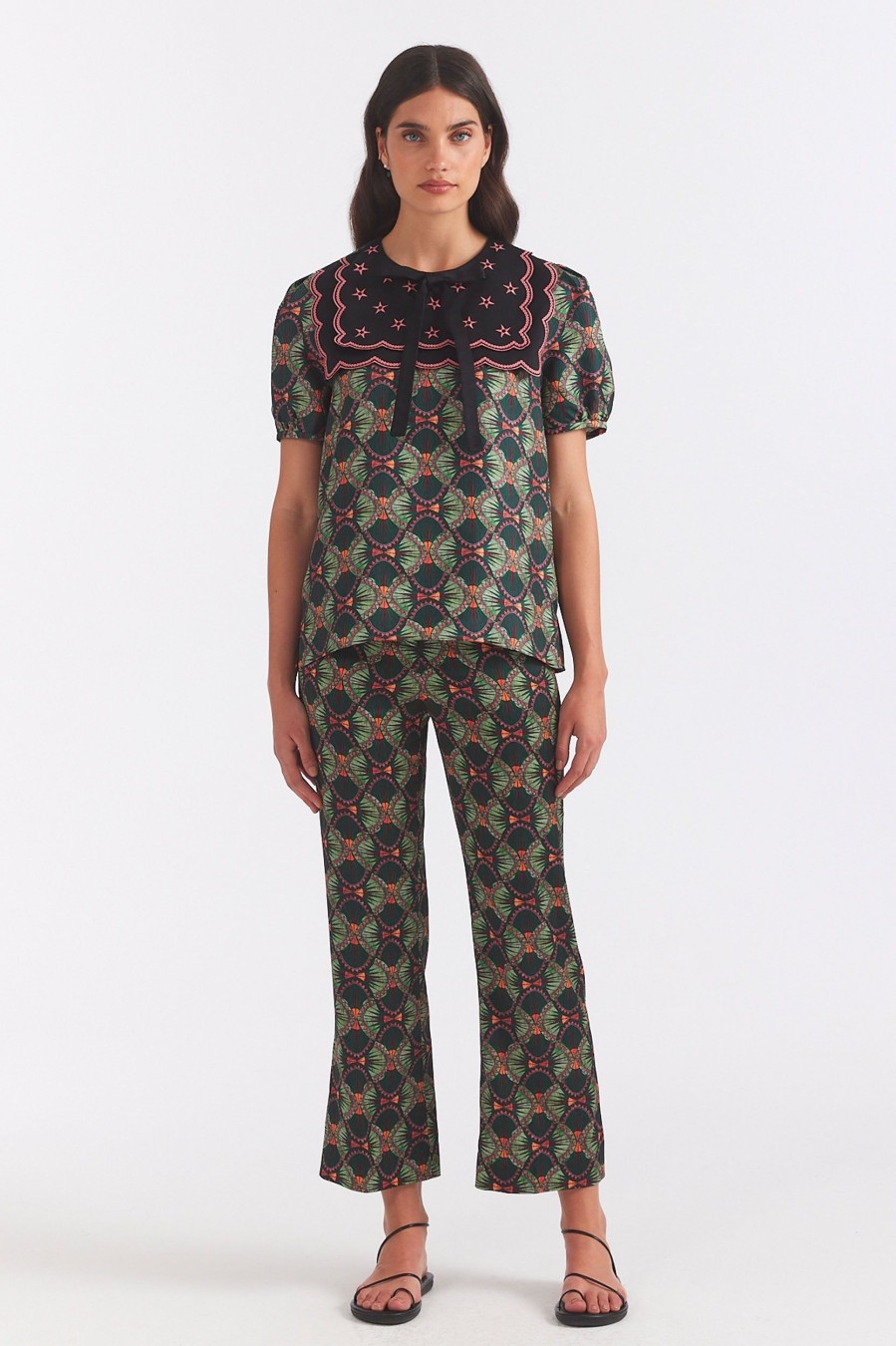 Trousers Saloni London | Capri Flute Trouser In Myrtle Multi