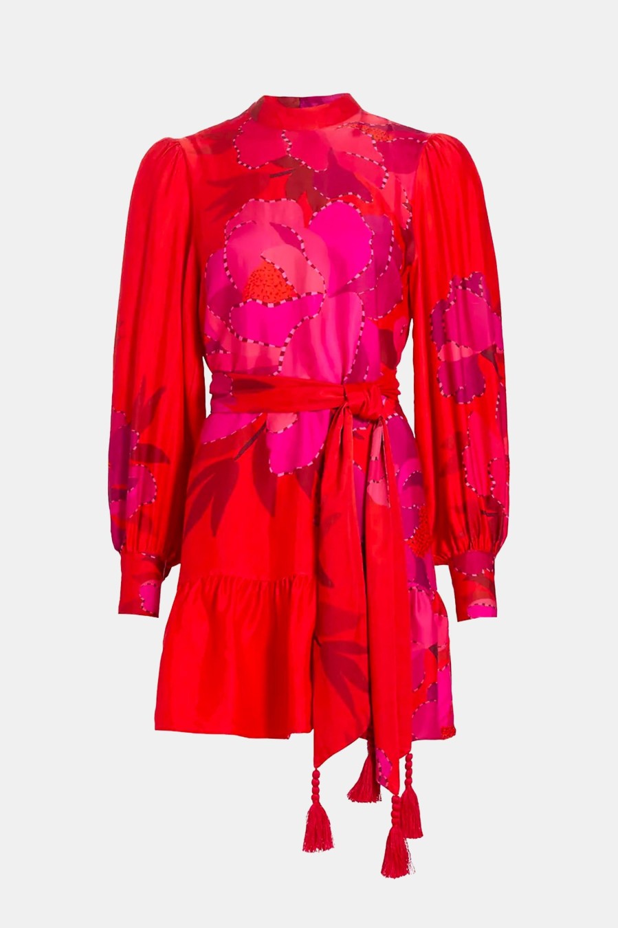 Dresses FARM Rio | Long Sleeve Mini Dress In Peony Red