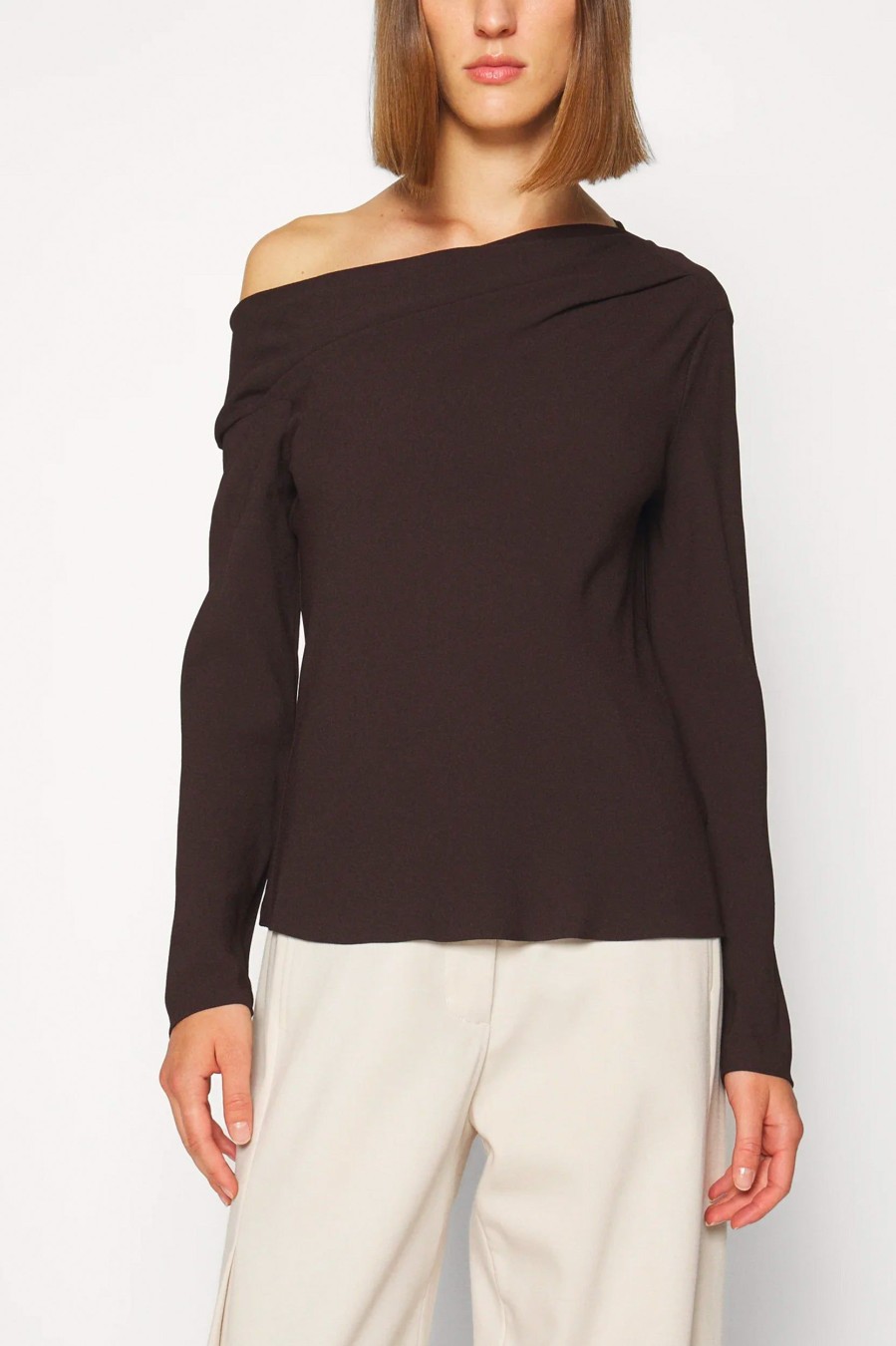 Tops And Shirts Theory | Rosina Off Shoulder Top In Mink Brown