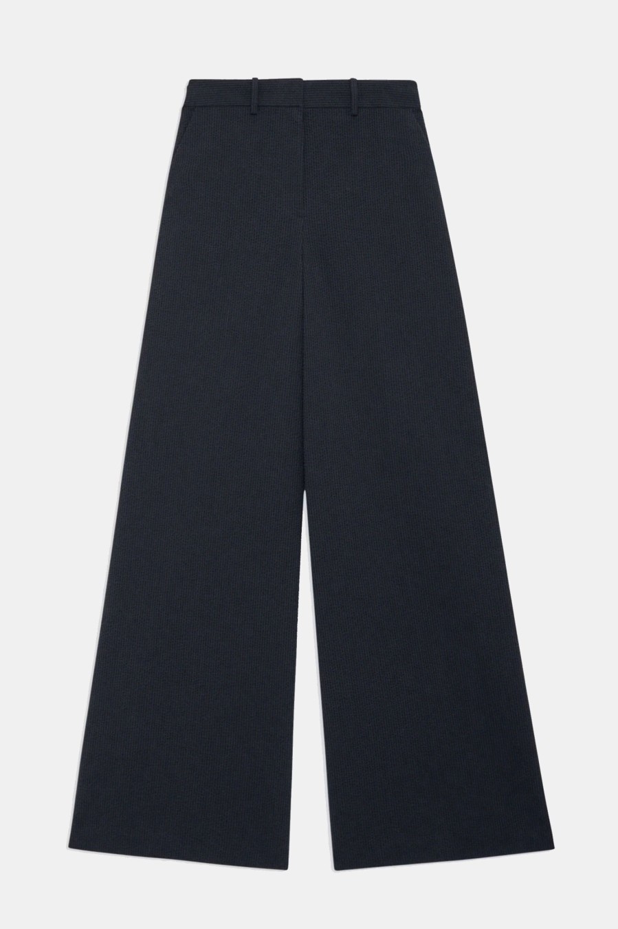 Trousers Theory | High Waist Seersucker Pant In Navy Blue