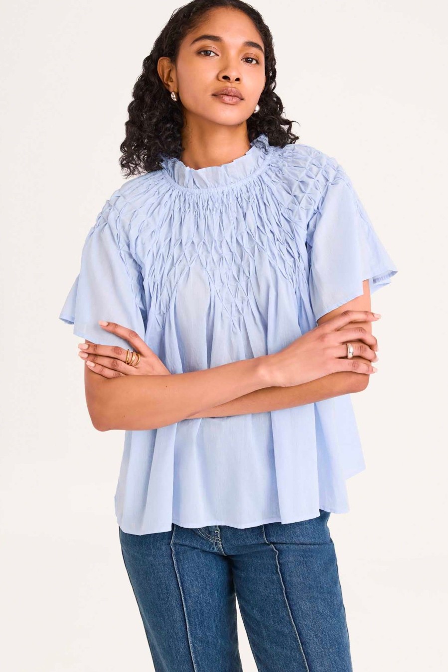 Tops And Shirts Merlette | Bejart Cotton Top In Chambray Blue