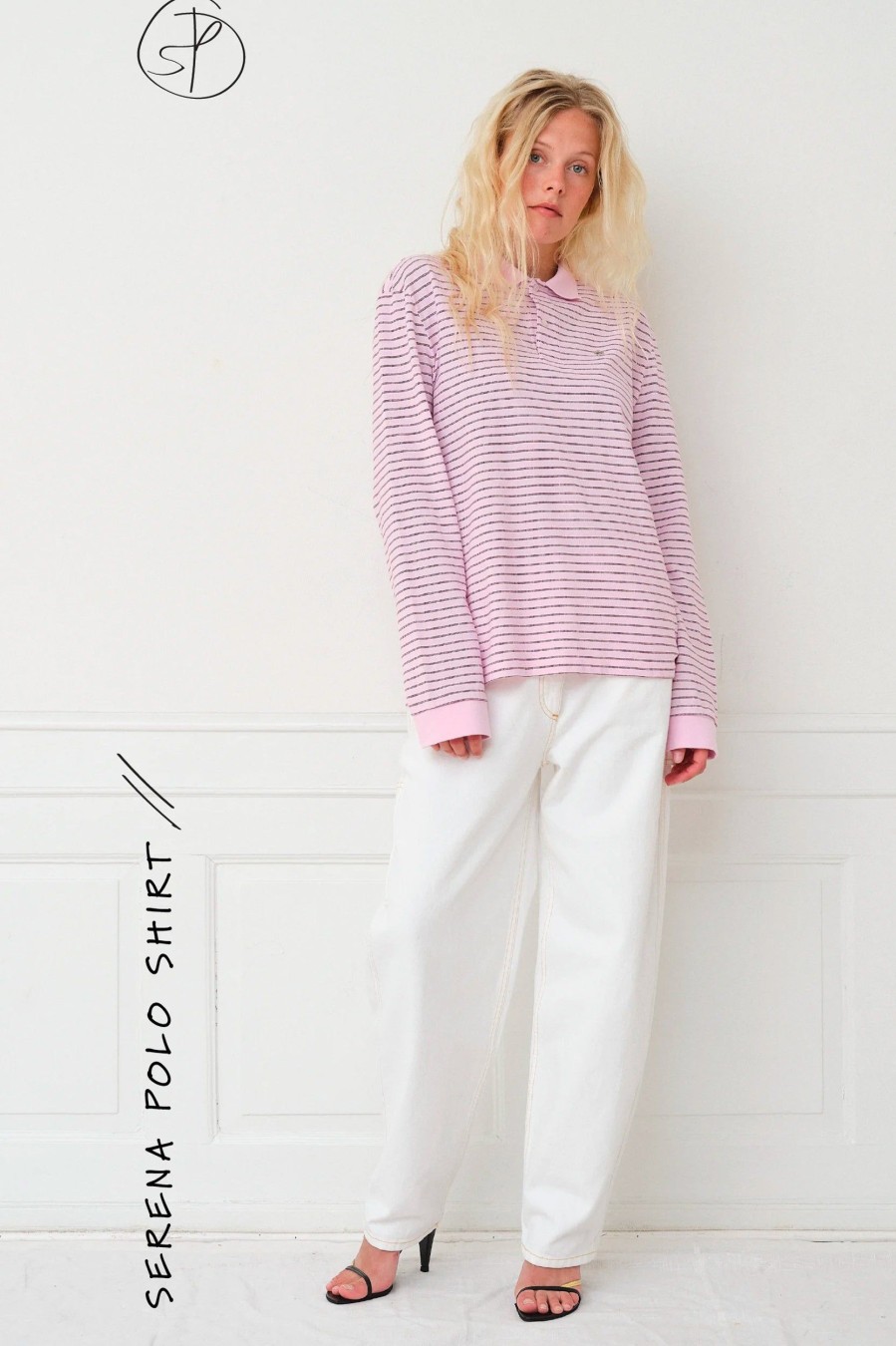 Tops And Shirts SAKS POTTS | Serena Polo Shirt In Berry Stripe Pink