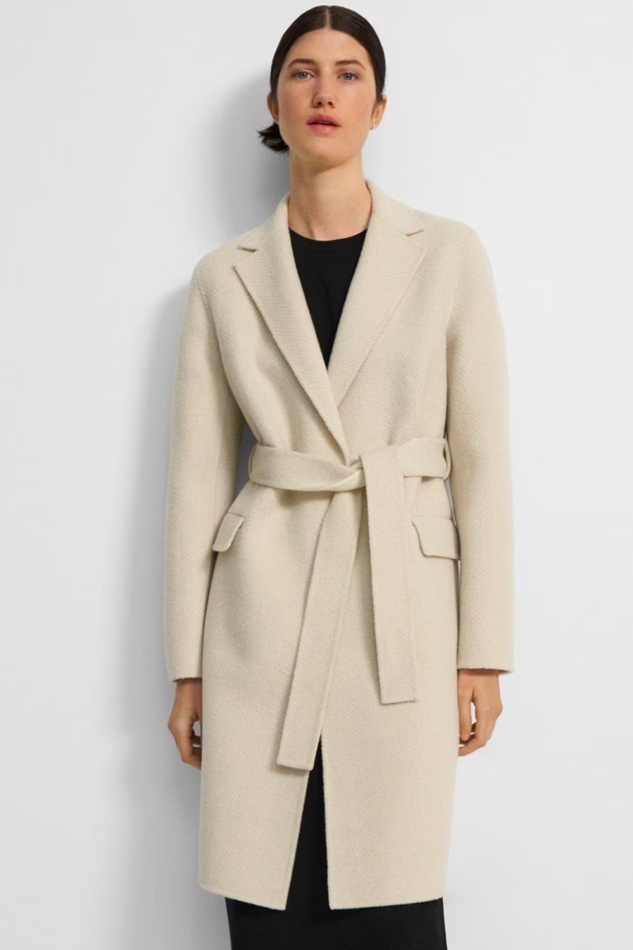 Coats And Jackets Theory | Chevron Wool Coat In Cream Neutrals