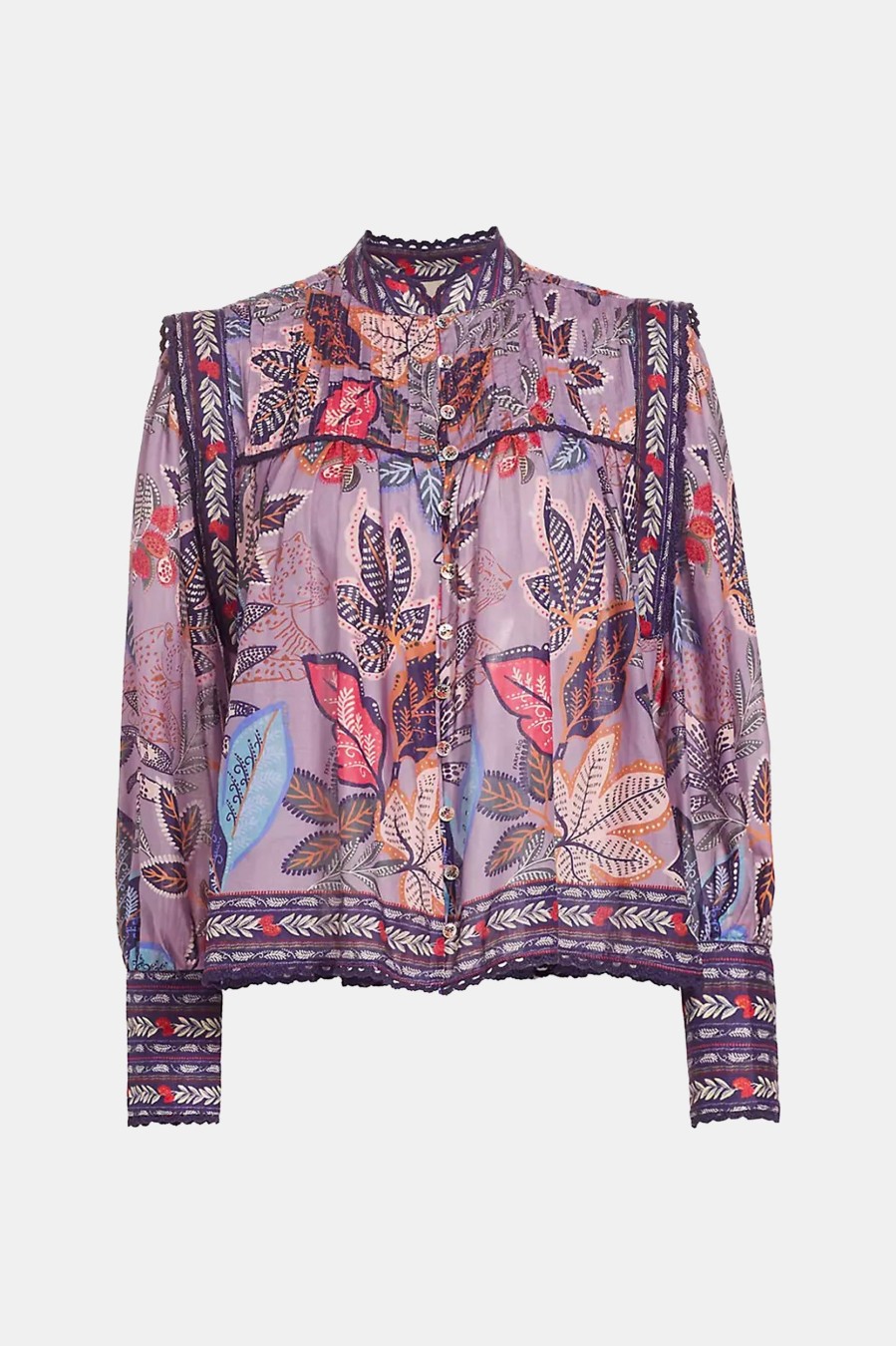 Tops And Shirts FARM Rio | Long Sleeve Blouse In Wild Night Lavender Multi