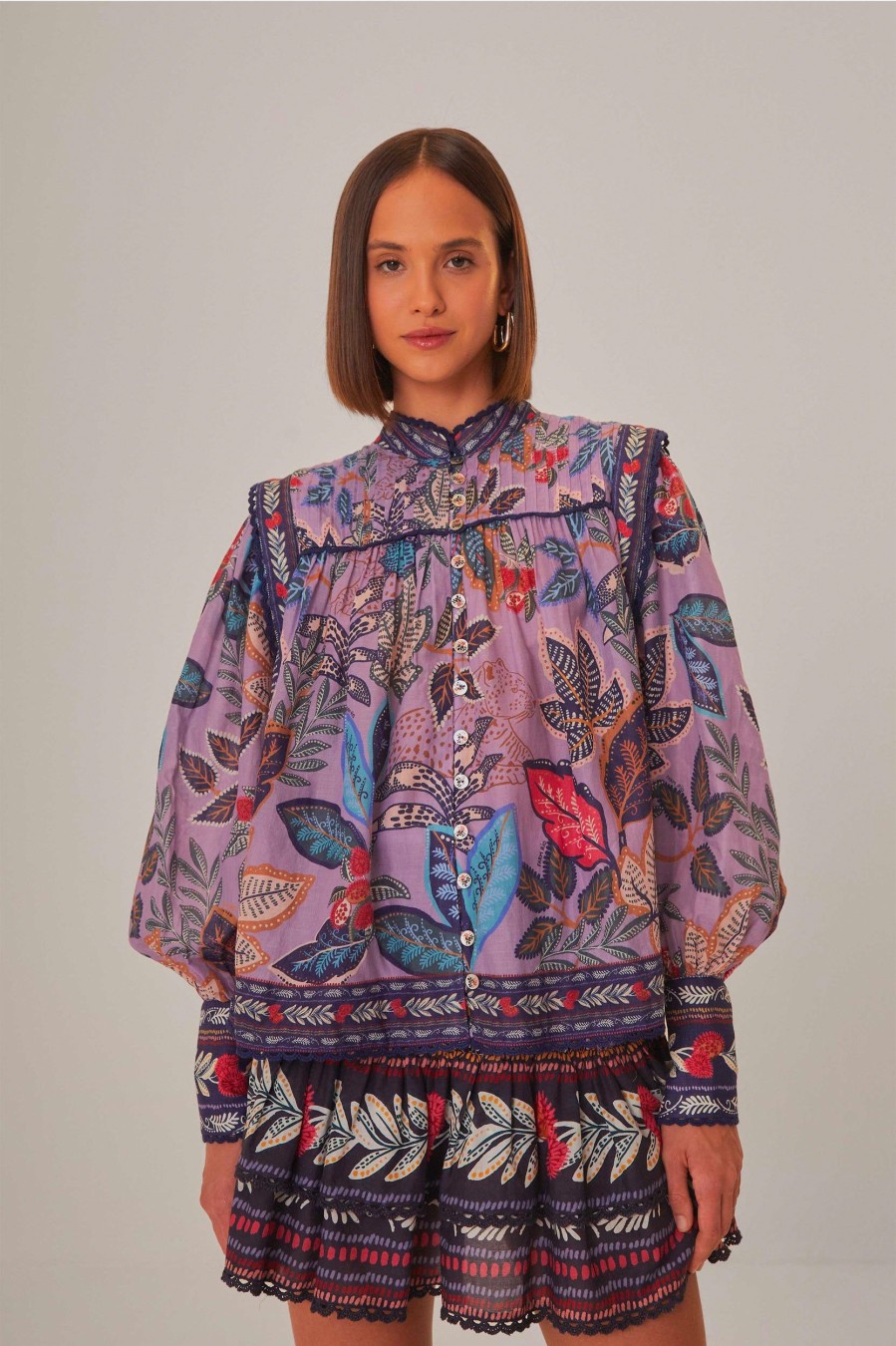 Tops And Shirts FARM Rio | Long Sleeve Blouse In Wild Night Lavender Multi