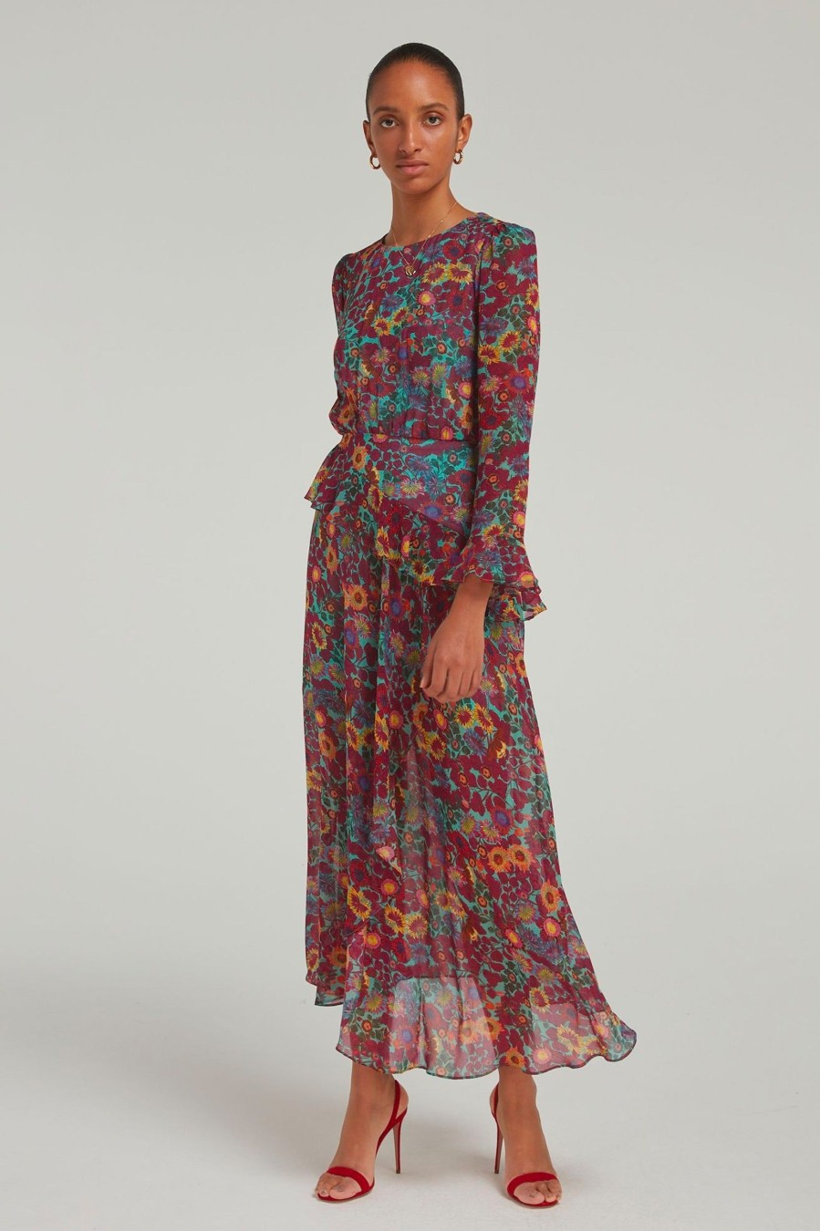 Dresses Saloni London | Jolene Dress In Prairie Sky Multi