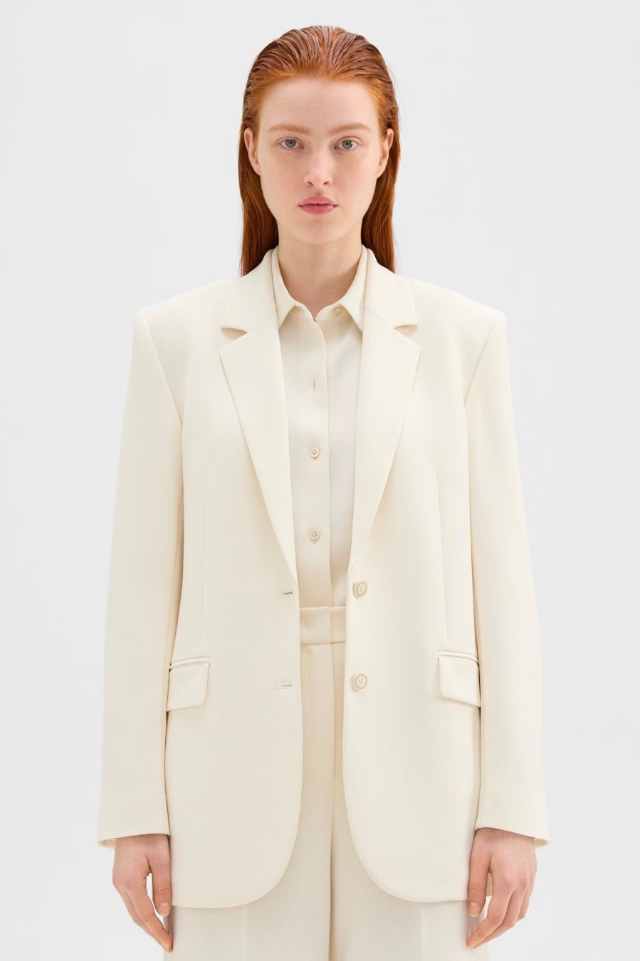 Coats And Jackets Theory | Tailored Slim Blazer In Rice Neutrals