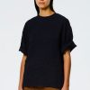 Tops And Shirts Tibi | Crinkle Shirting Easy Tee In Midnight Blue