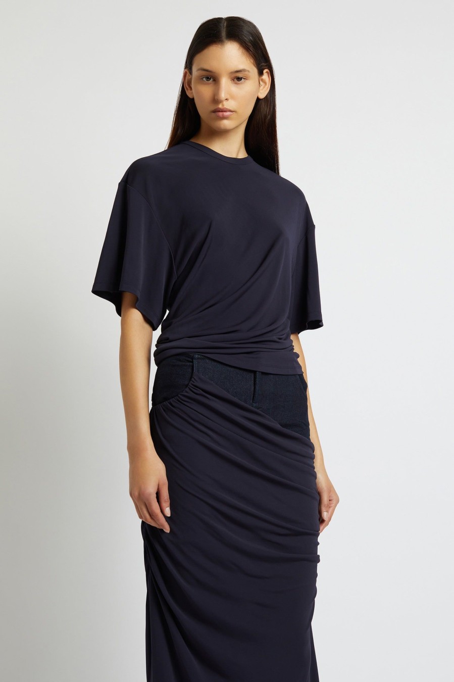 Tops And Shirts Christopher Esber | Side Cowl Waist Tee In Ink Blue