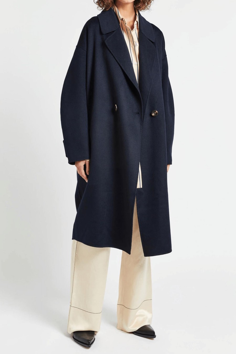 Coats And Jackets Lee Mathews | Florentine Cocoon Coat In Navy Blue